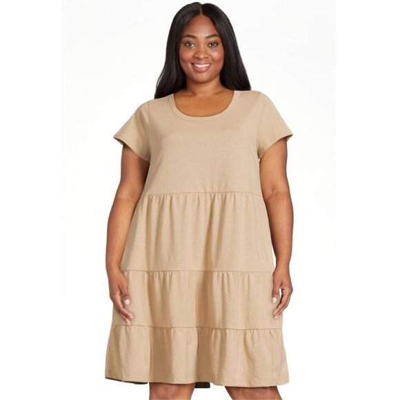 NWT Time and Tru Plus Size XXL Tiered 100% Cotton Mini Dress in Tan - Picture 1 of 6